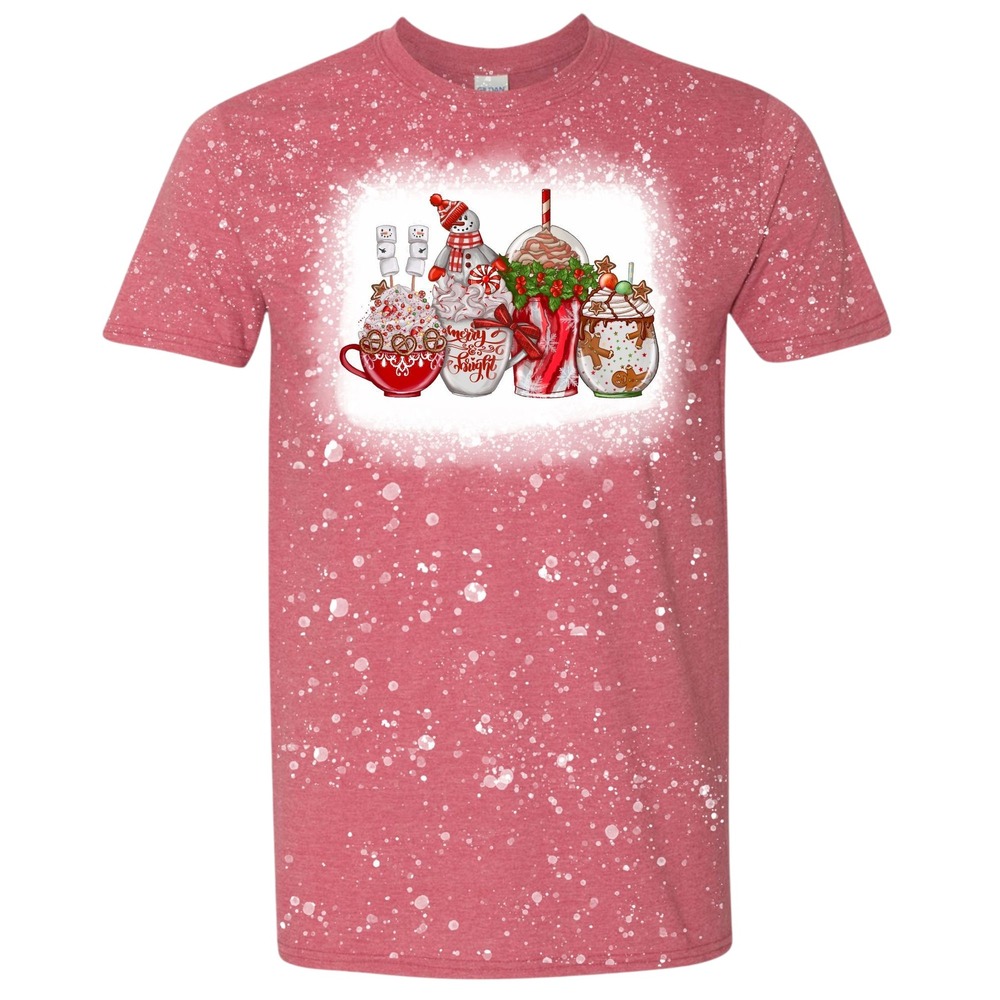 Christmas Cocoa Snowman Gingerbread‎ Gildan Softstyle Bleached Graphic T-Shirt L - Picture 2 of 9
